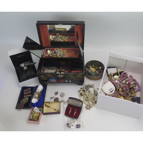 88 - A Selection of Silver and Costume Jewellery, Masonic 'jewel', Seiko and Accurist ladies watches and ... 