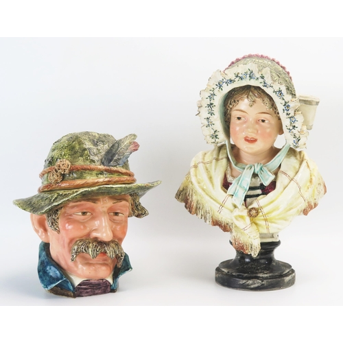 1007 - An Italian majolica humidor in the form of a moustached man wearing a broad brimmed hat, 22.5cm high... 