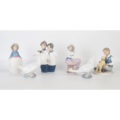 1036 - Six assorted Nao porcelain figurines including young girls, choir boys and geese, (6).