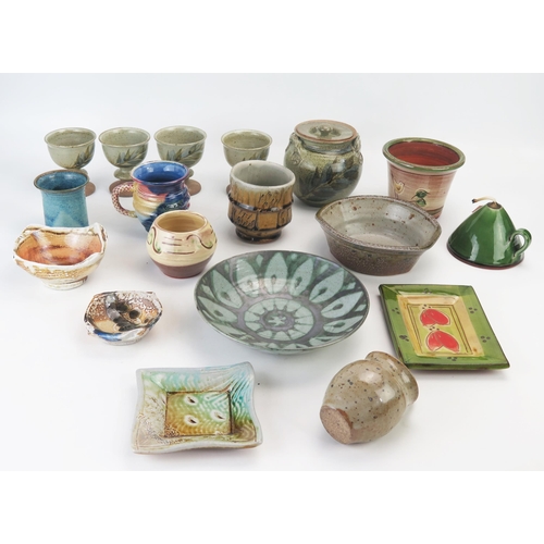 1050A - A collection of assorted studio ceramic wares, including goblets, vases and dishes, various makers.