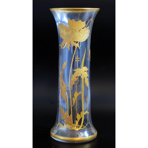 1053B - A St Louis Art Nouveau influence glass vase of waisted outline with gilded convolvulus decoration, 3... 