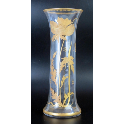 1053B - A St Louis Art Nouveau influence glass vase of waisted outline with gilded convolvulus decoration, 3... 