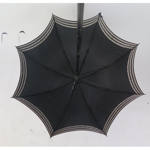 1062 - A late Victorian parasol by Paragon Ltd, with black silk canopy, the handle in the form of a cats he... 