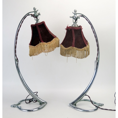 1071 - W.A.S. Benson, a rare pair of model 1079 chrome table lamps, c. 1900, the adjustable heads on swept ... 