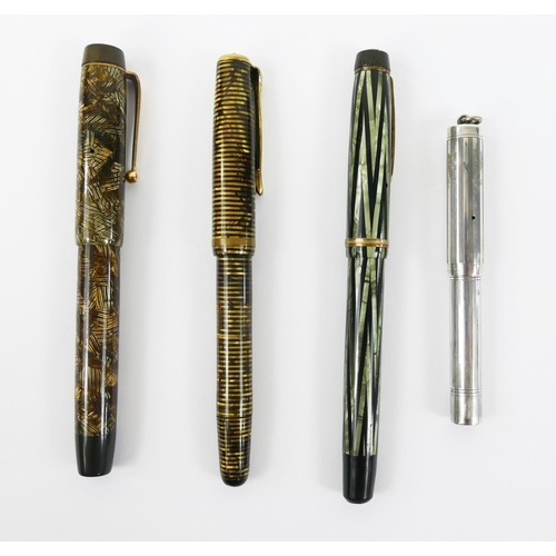 1093 - Four 1920'/30's  and later fountain pens by Waterman Parker and others, including sterling silver 45... 