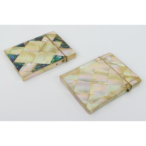 1102 - Two mother-of-pearl card cases of rectangular outline, 10.5cm long.