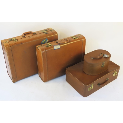 1116 - Two Lincoln stitched tan leather suitcases, together with an Antler cosmetic bag and another suitcas... 