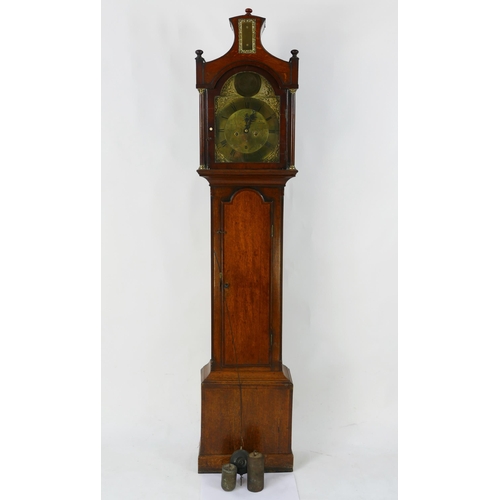 1133 - James Smith, Lynn, a late 18th century oak longcase clock, with ached hood having fluted columns, th... 