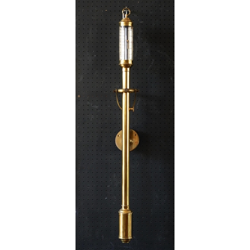 1134 - Portuguese brass marine stick barometer, the silvered register calibrated in barometric inches with ... 