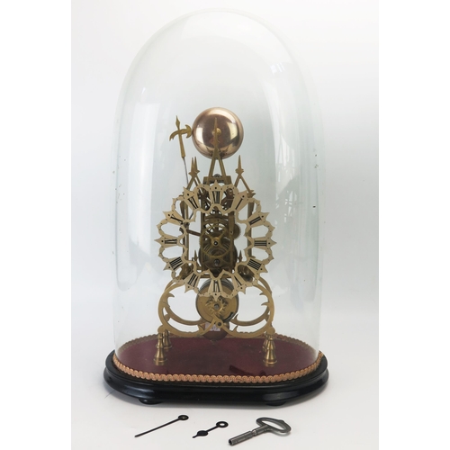 1136 - A late 19th century brass skeleton clock, the steeple cage, with three spires, with pierced 16cm Rom... 