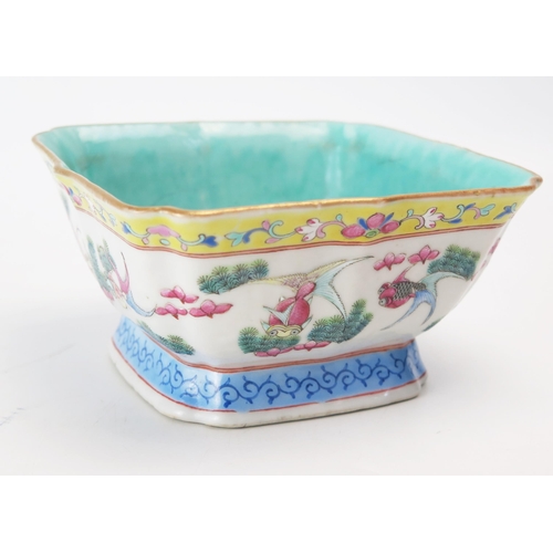 1164 - A late 19th century Chinese square bowl decorated with fish and plants, 15.5cm wide.