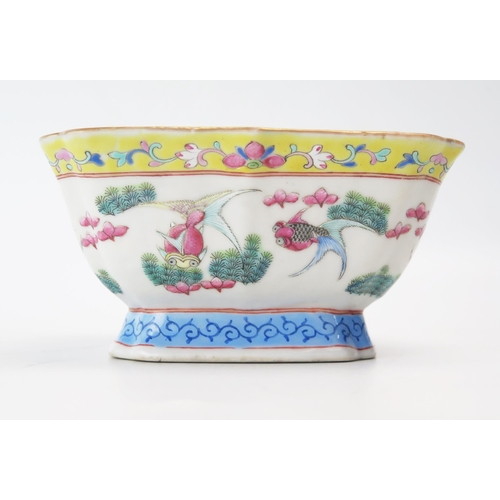 1164 - A late 19th century Chinese square bowl decorated with fish and plants, 15.5cm wide.