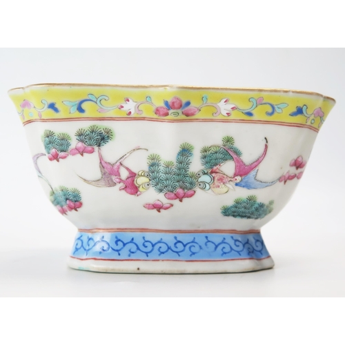 1164 - A late 19th century Chinese square bowl decorated with fish and plants, 15.5cm wide.