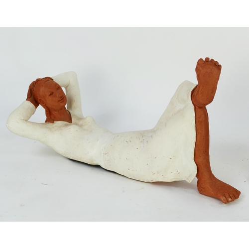 1179 - C Levin, a pair pottery model recumbent females wearing long white dress, called Beth & Amy, signed ... 