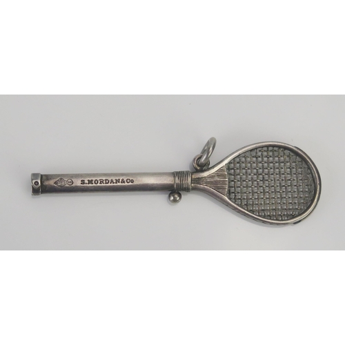 1183A - S. Mordan & Co, a white metal novelty propelling pencil in the form of a real tennis racket, 7.5cm l... 