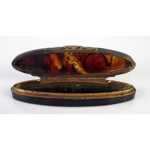 1189 - A late 18th century tortoiseshell and piquet work tooth pick box of oval outline, 8.5cm wide.