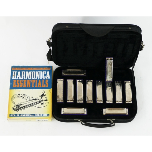 1223 - Johnson 12 Piece Harmonica Set in case with Harmonica Essentials guide