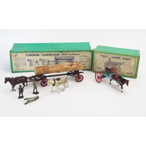 1250 - Britains Home Farm Series No. 8F Horse Brake, very good in very good box and No. 12F Timber Carriage... 