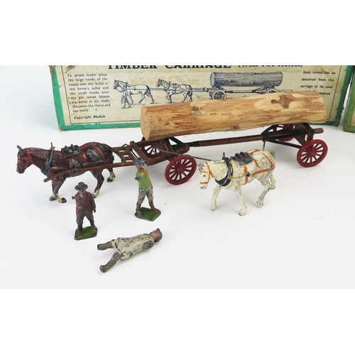 1250 - Britains Home Farm Series No. 8F Horse Brake, very good in very good box and No. 12F Timber Carriage... 