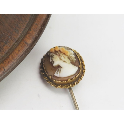 1274 - A collection of Victorian and later hat pins, mounted in a turned wood hat pin holder.