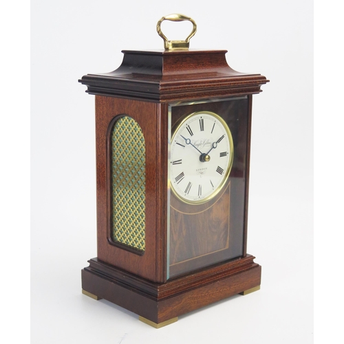 1276 - Knight & Gibbons, a mahogany mantel clock, of rectangular outline with 8cm Roman dial, with German c... 