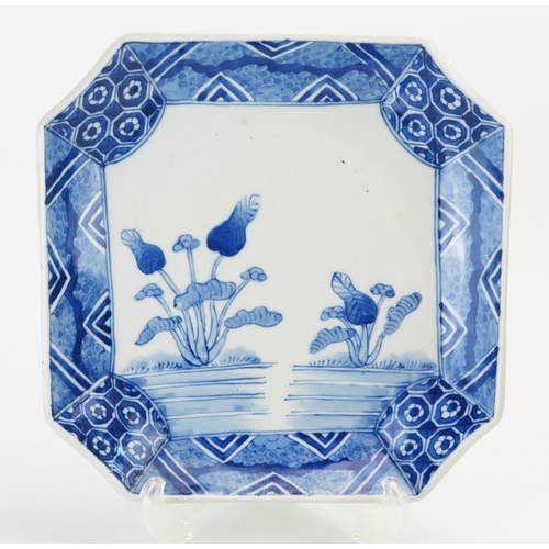 1301 - A Chinese blue and white square dish with floral decoration, 27cm wide,