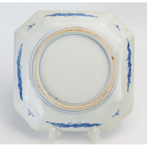 1301 - A Chinese blue and white square dish with floral decoration, 27cm wide,