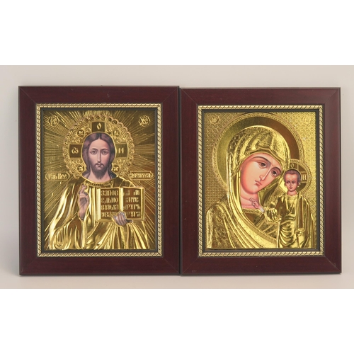 1312 - A modern Russian icon Christ Pantocrator, contained in a gilt metal oklad, framed, 20 x 16cm togethe... 