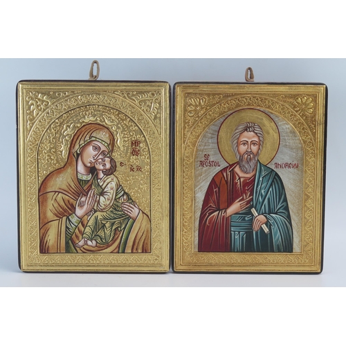 1314 - A reproduction Byzantine icon of Mother of God with young Christ, 20 x 16cm together with a matching... 