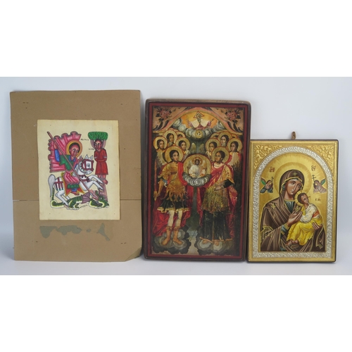 1315 - A reproduction Byzantine style icon Mother of God with young Christ29 x 21cm, another icon of Christ... 