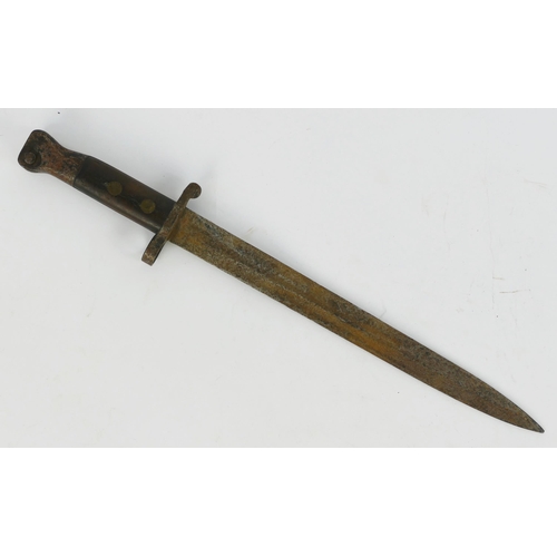 1318 - A Wilkinson model 1888 bayonet with 30cm double edged blade, wood slab grip, overall length 42cm.  W... 