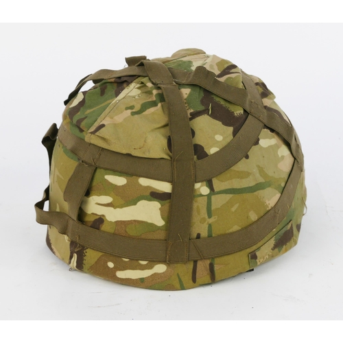 1321 - A Modern British army helmet, with printed camouflage outer canvas cover