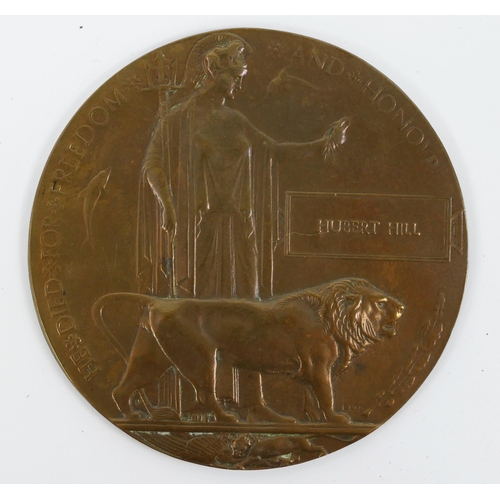 1329 - A World War One bronze death plaque to Hubert Hill,