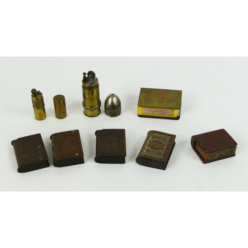 1330 - A collection of World War One trench art including lighters, matchbox holders, etc.