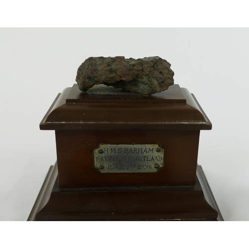 1335 - A World War One Princess Mary Christmas box, a piece of shrapnel from H M S Barham, Battle of Jutlan... 