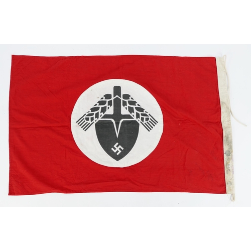 1347 - A third Reich period R.A.D. flag with traditional motif to a red ground, stenciled marks R.A.D. Berl... 