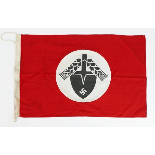 1347 - A third Reich period R.A.D. flag with traditional motif to a red ground, stenciled marks R.A.D. Berl... 