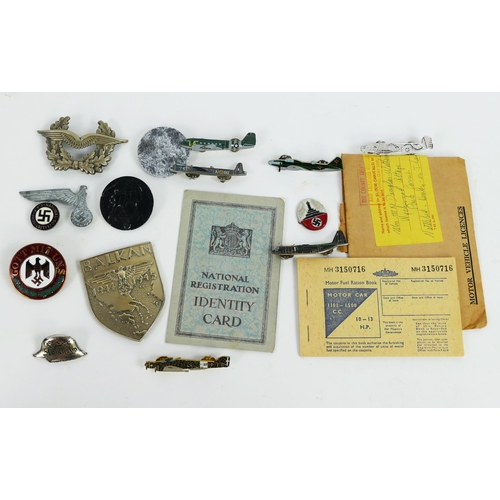 1357 - An assortment of German badges including party badge, aircraft badges, identity card etc.