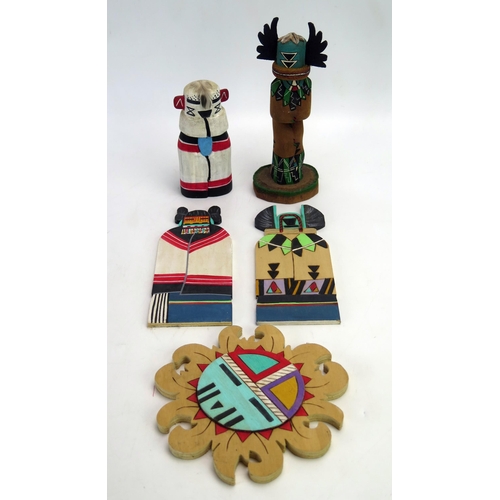 1376 - two Hopi Kachina dolls, together with three other Hopi items.