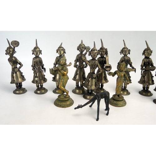 1380 - A collection of Indian metal figurines depicting musicians together with two brass deities (13)