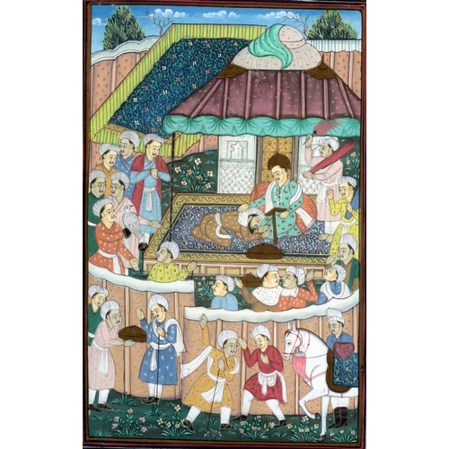 1385 - Indo-Persian School, Court scene with attendants paying homage, gouache, 21  x 13cm, together with a... 