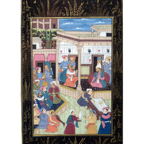 1385 - Indo-Persian School, Court scene with attendants paying homage, gouache, 21  x 13cm, together with a... 