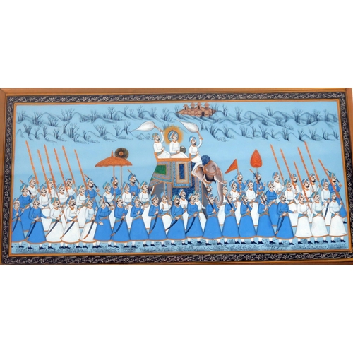 1386 - Indian School, A procession crossing a bridge, gouache, 32 x 22cm together with four other Indian go... 