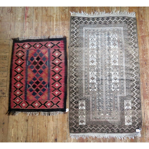 1398 - Two Caucasian rugs with geometric decoration, 94 x 68cm and 150 x88cm (2)