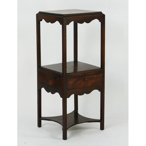 1422 - A 19th century mahogany bed side stand, with moulded square top, raised on square legs linked by an ... 