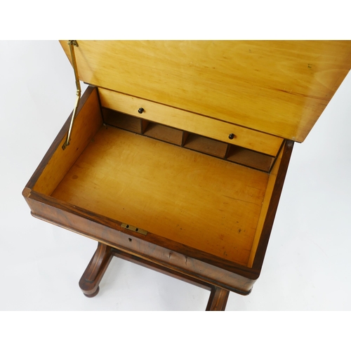 1428 - A Victorian mahogany and boxwood strung davenport, with sloping writing surface enclosing pigeon hol... 