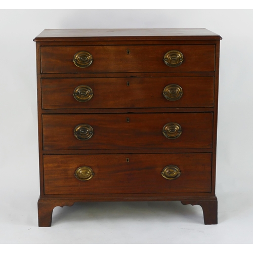 1430 - A 19th century mahogany rectangular chest, containing four long graduated drawers, raised on bracket... 