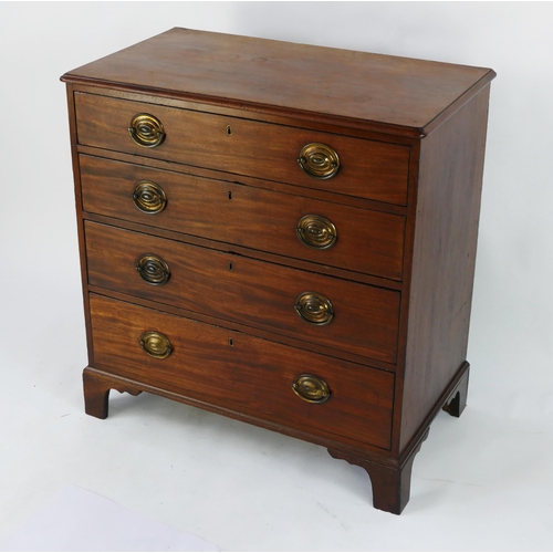 1430 - A 19th century mahogany rectangular chest, containing four long graduated drawers, raised on bracket... 