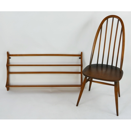 1455 - An Ercol Quaker type dining chair, together with an open shelf rack. 97cm wide. (2)