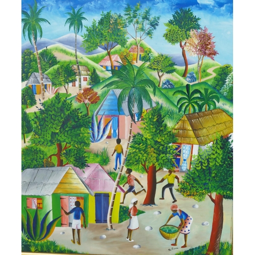 859 - S. Pierre, A Pair of Haitian Village Scenes, oil on canvas, 60x50cm, framed
Provenance _ from a priv... 